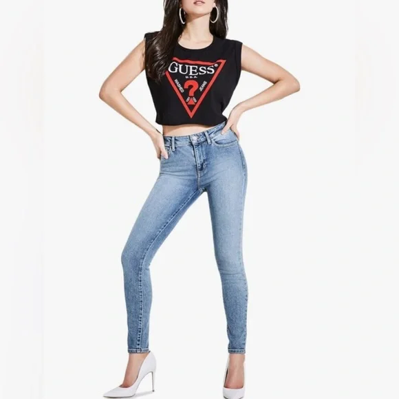 GUESS Logo Crop Top in Black and Red L - Picture 3 of 10